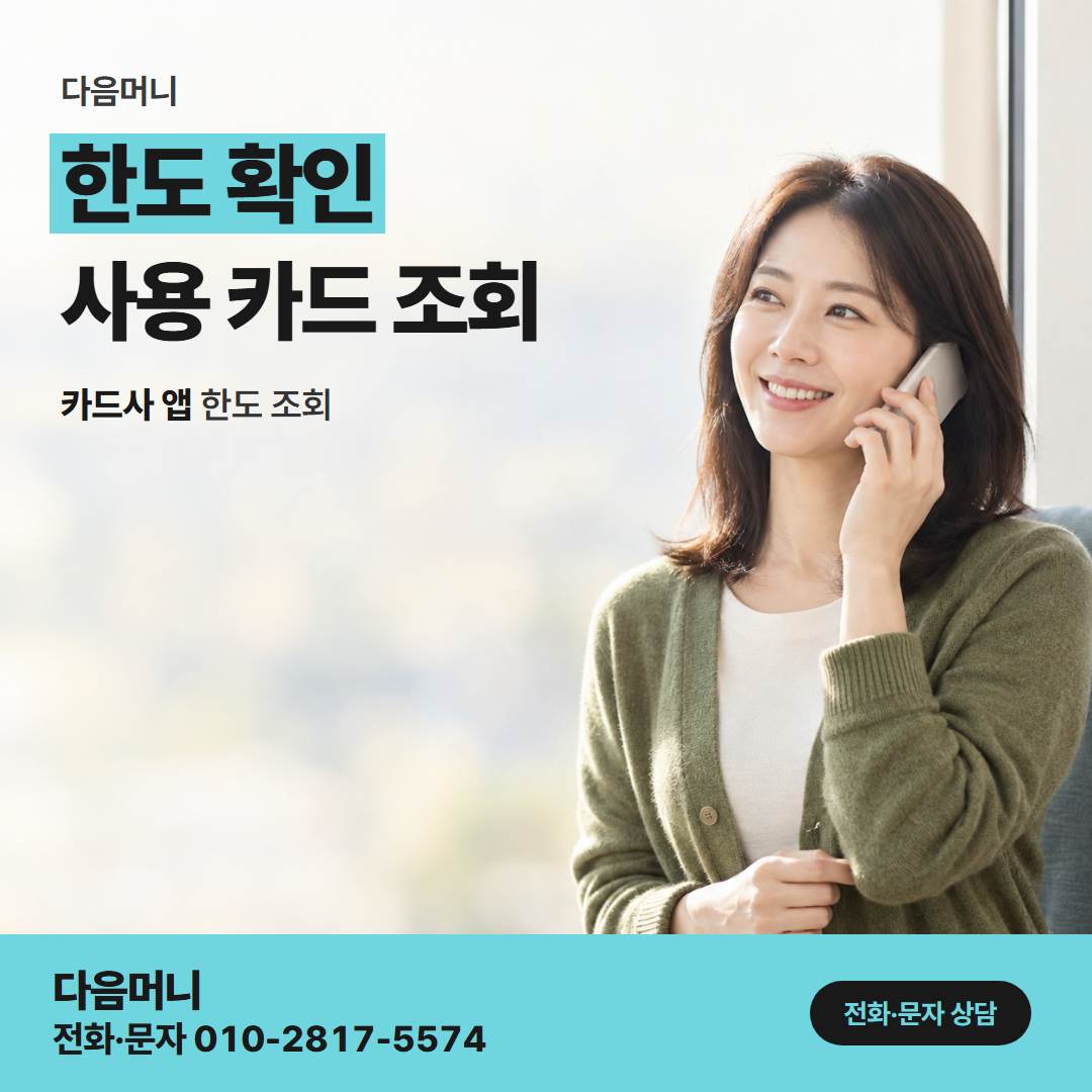 다음머니 일산카드깡 카드사 앱 첫 화면에 나오는 남은 한도